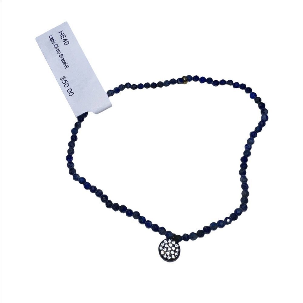 Kesi Jewels Macy's HE40 Blue Lapis Pave Crystal Circle Charm Bead Bracelet NWT